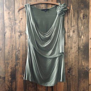 Olive/Army Green Tank Top Blouse with Flower